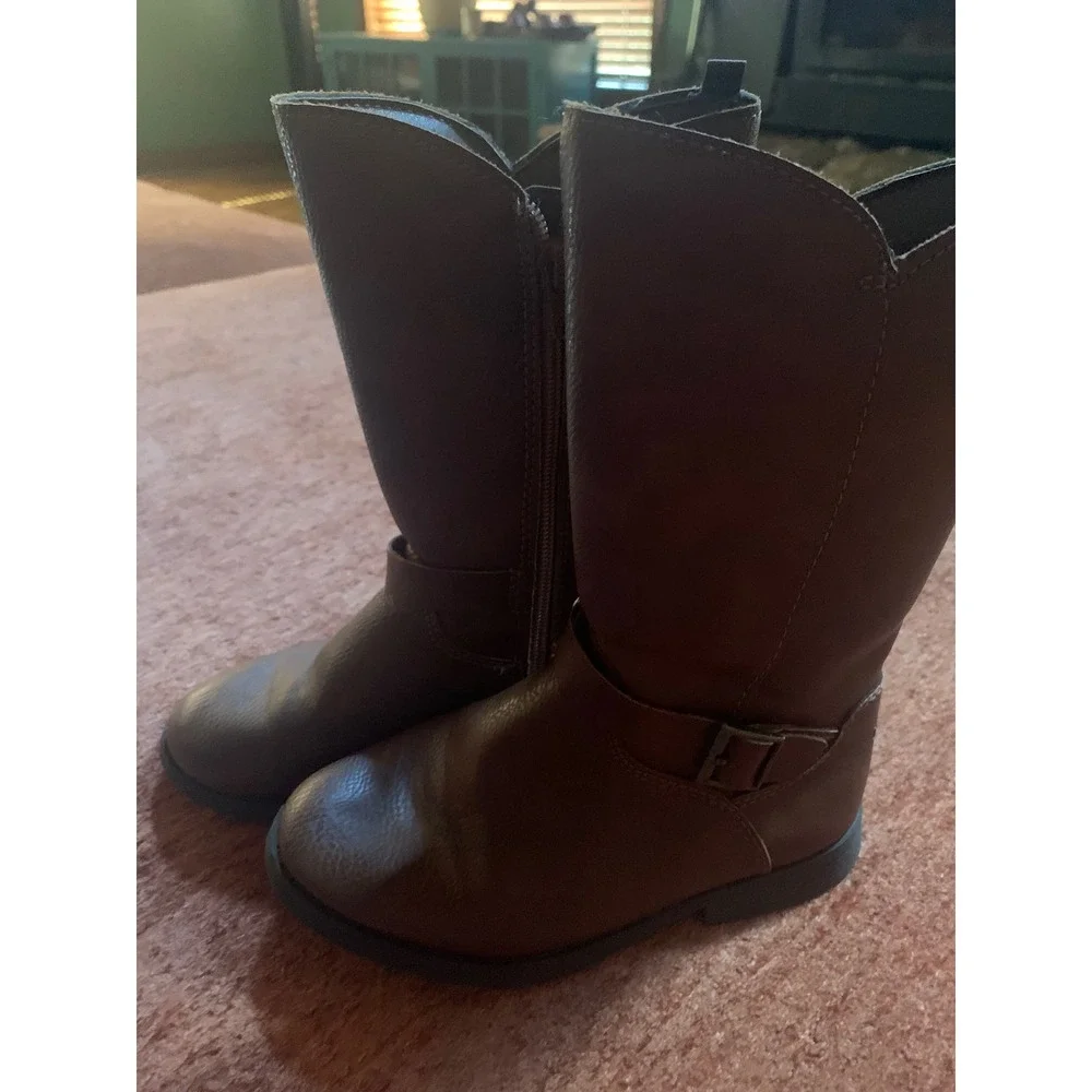 OshKosh Bgosh Lumi Brown Faux Leather Tall Buckle Boots Kids Size 12M OF20S08B